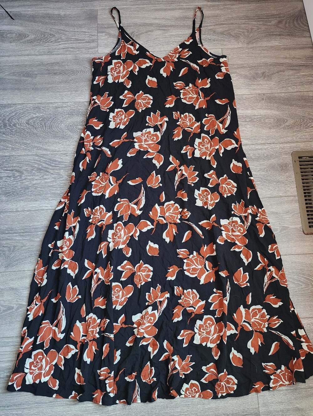 MSK Black Maxi Slip Dress with Rust Floral Print